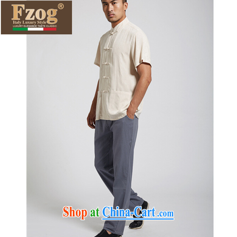 FZOG Chinese style Chinese summer 2015 short-sleeved Chinese-buckle Cotton Men's casual shirt from hot, genuine Cornhusk yellow XXXL, FZOG, shopping on the Internet