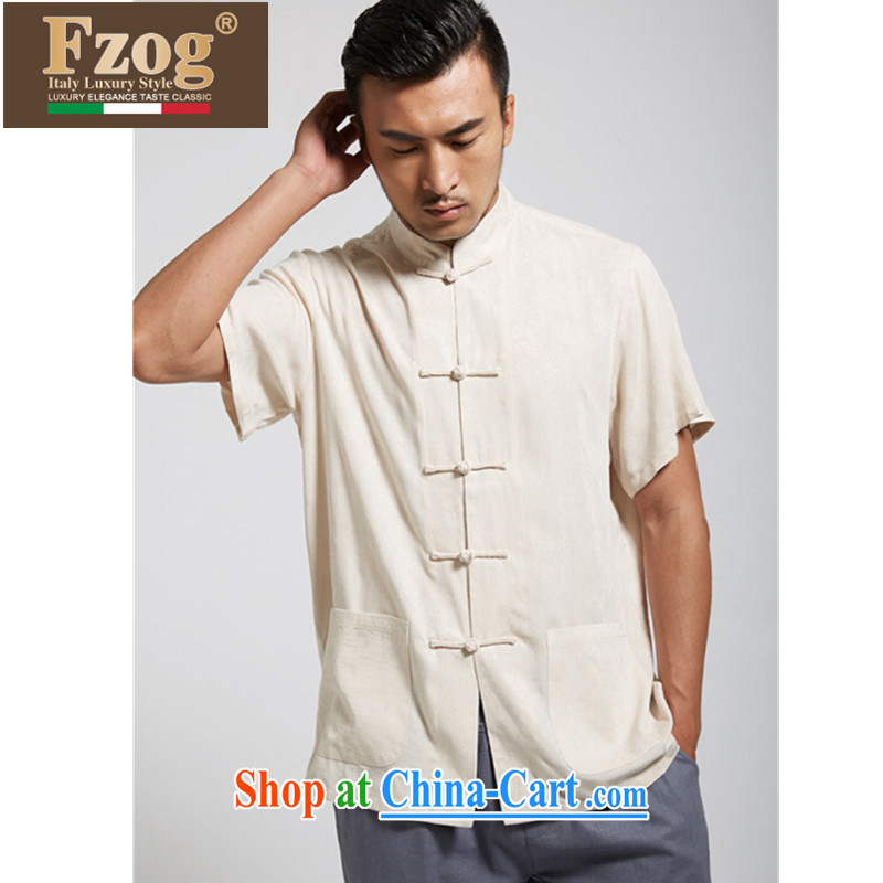 FZOG Chinese style Chinese summer 2015 short-sleeved Chinese-buckle Cotton Men's casual shirt from hot, genuine Cornhusk yellow XXXL, FZOG, shopping on the Internet