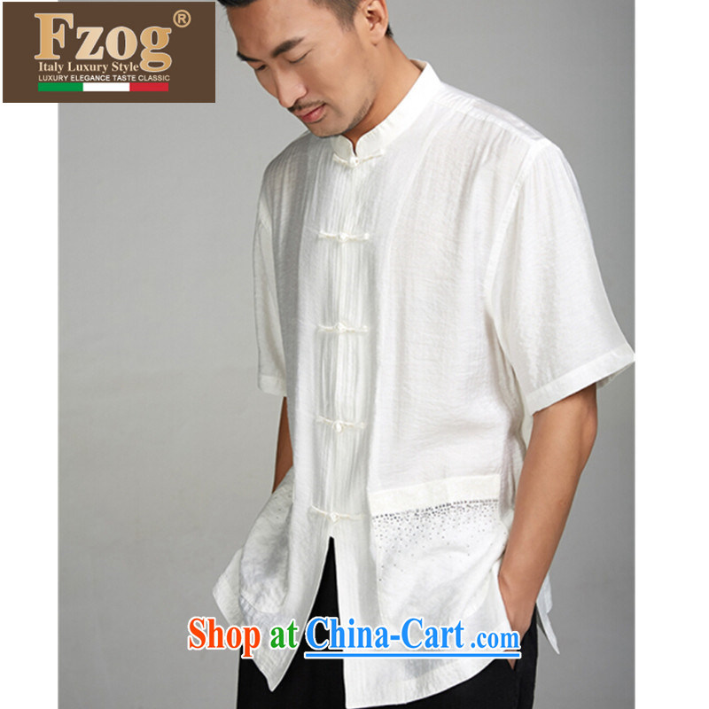 FZOG high-end Chinese leisure T-shirt middle-aged and older persons, served Chinese style men's short-sleeve and collar father replace white XXXL, FZOG, shopping on the Internet