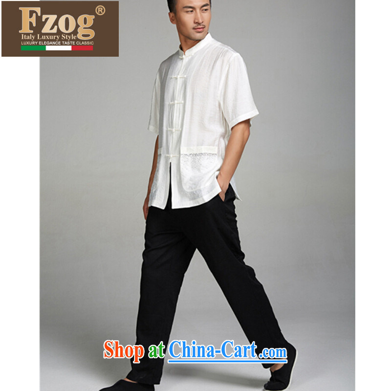FZOG high-end Chinese leisure T-shirt middle-aged and older persons, served Chinese style men's short-sleeve and collar father replace white XXXL, FZOG, shopping on the Internet