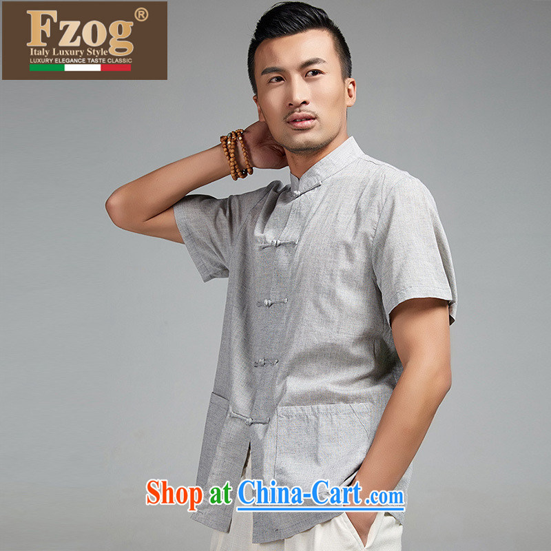 FZOG tang on the collar short-sleeved shirts from hot summer T-shirt dress China wind-tie men's large, light gray XXXXL