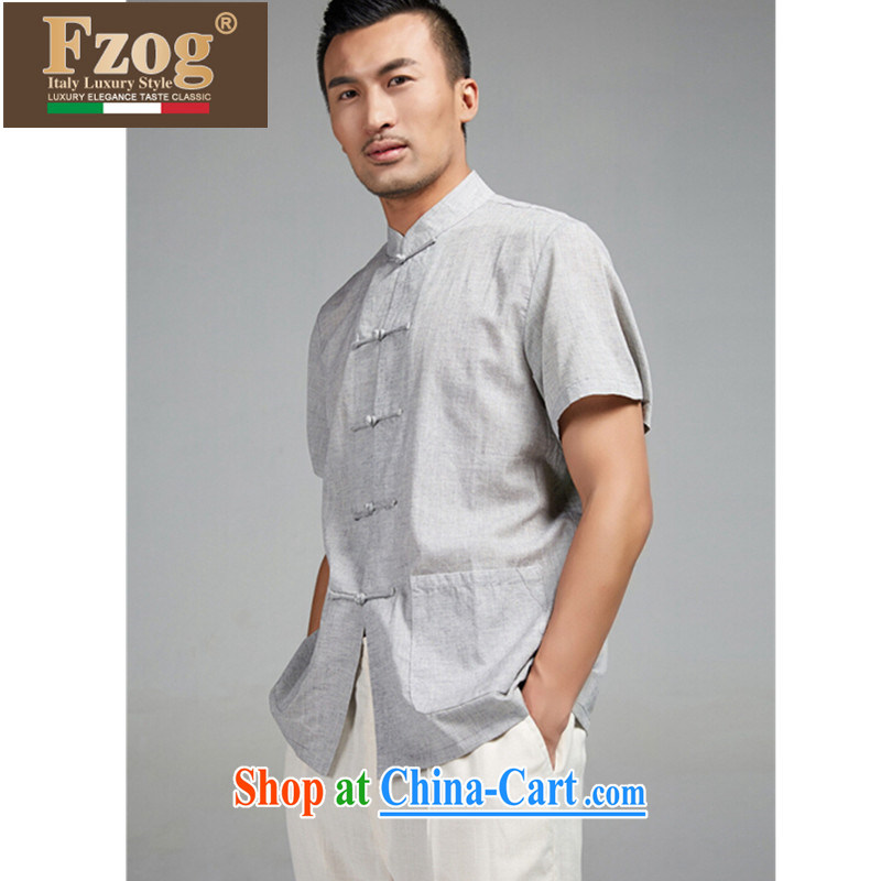 FZOG tang on the collar short-sleeved T-shirt hot summer dress China wind-tie men's large, light gray XXXXL, FZOG, shopping on the Internet