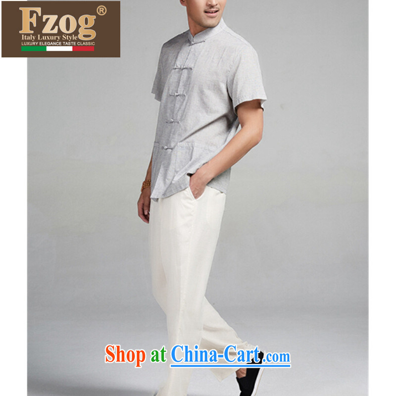 FZOG tang on the collar short-sleeved T-shirt hot summer dress China wind-tie men's large, light gray XXXXL, FZOG, shopping on the Internet