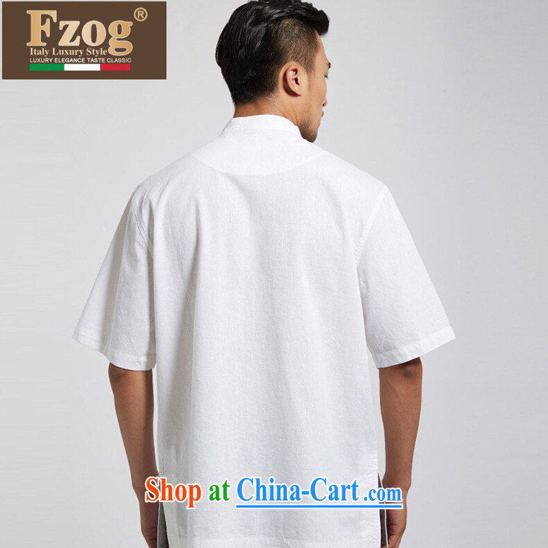 FZOG China wind men's 2015 summer thin short-sleeved Chinese-buckle up for leisure breathable Chinese White XXXL, FZOG, shopping on the Internet