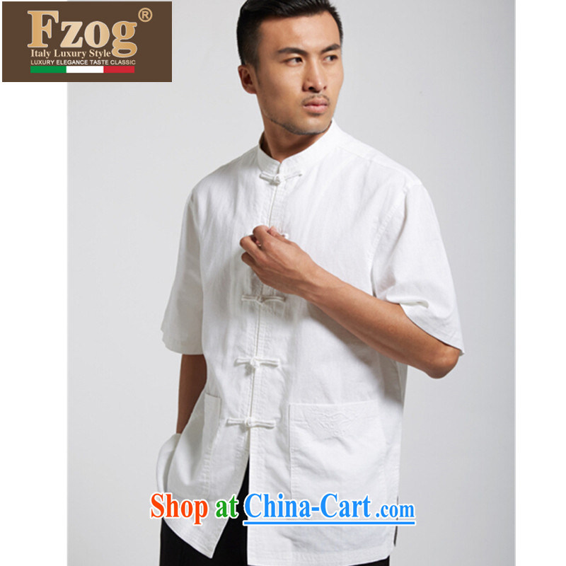 FZOG China wind men's 2015 summer thin short-sleeved Chinese-buckle up for leisure breathable Chinese White XXXL, FZOG, shopping on the Internet