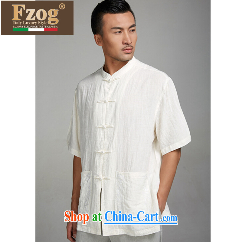 FZOG summer 2015 men's Chinese elderly in short-sleeved China wind father with comfortable solid-colored T-shirt white XXL, FZOG, shopping on the Internet