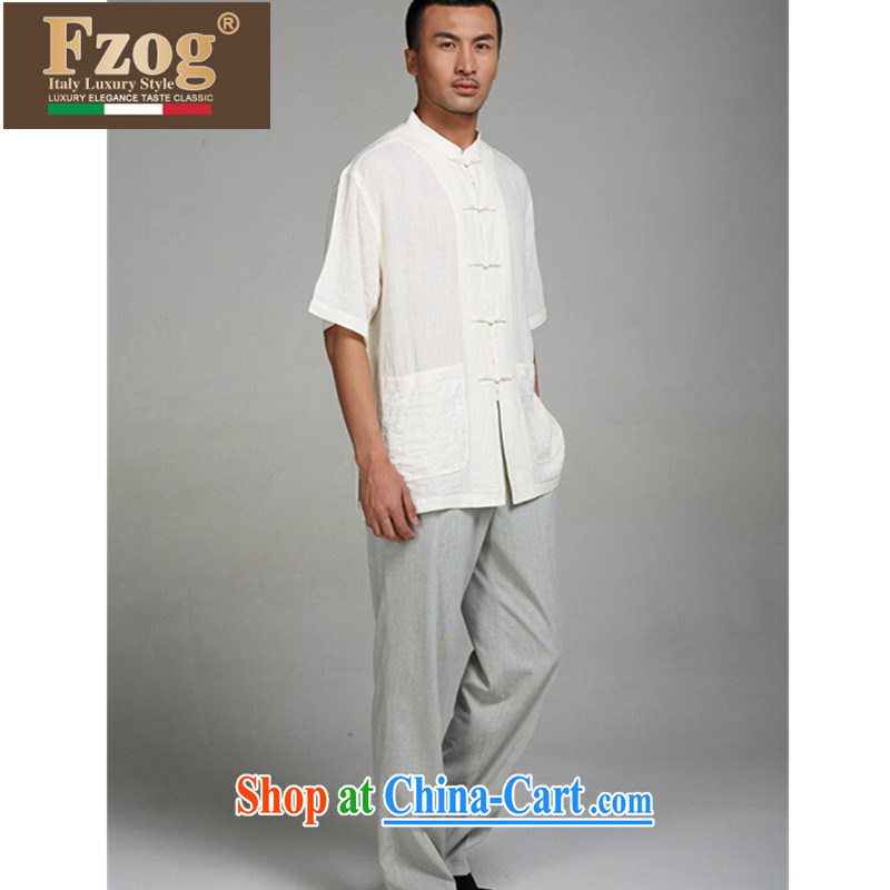 FZOG summer 2015 men's Chinese elderly in short-sleeved China wind father with comfortable solid-colored T-shirt white XXL, FZOG, shopping on the Internet