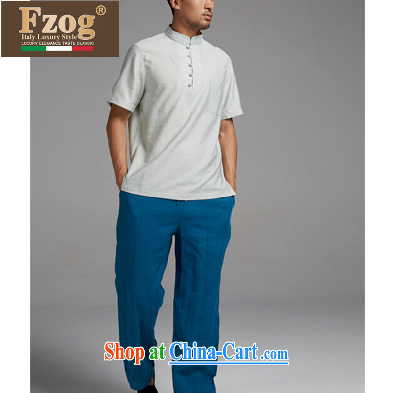 FZOG China wind men's Tang is short-sleeved, collared T-shirt high-integrity, national costumes and Leisure summer light green XXXXL, FZOG, shopping on the Internet