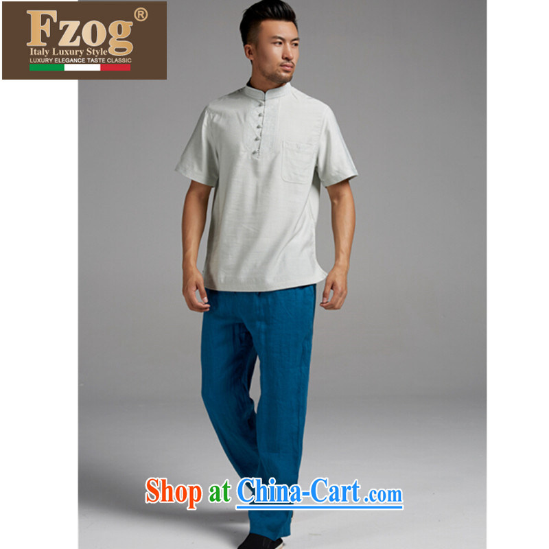 FZOG China wind men's Tang is short-sleeved, collared T-shirt high-integrity, national costumes and Leisure summer light green XXXXL, FZOG, shopping on the Internet