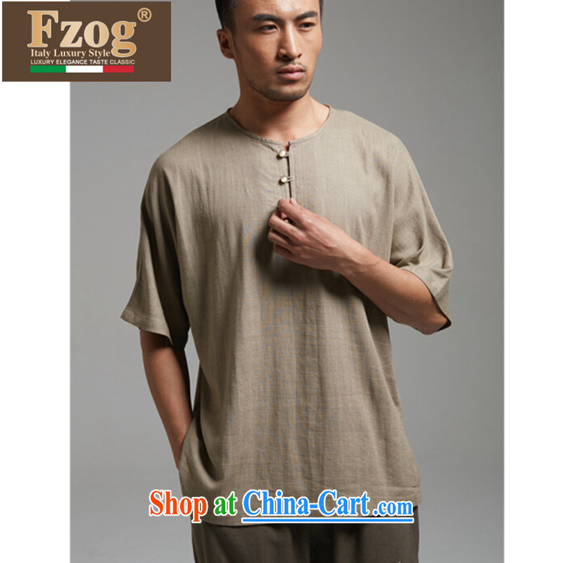 FZOG genuine counters antique Chinese men's summer round-collar short-sleeved dress, comfortable T-shirt brown XXXXL, FZOG, on-line shopping