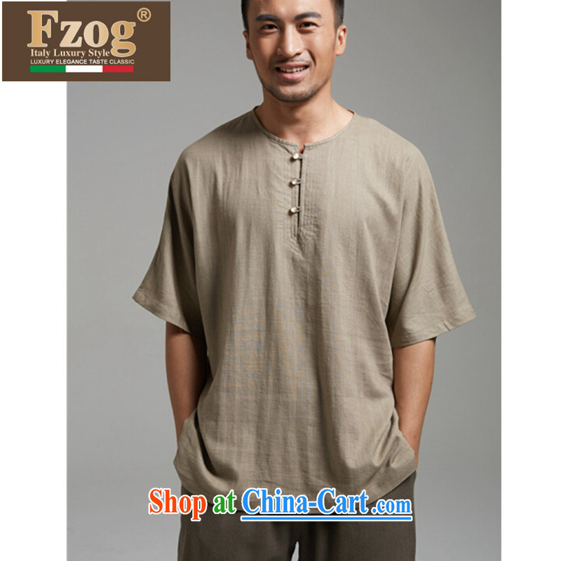 FZOG genuine counters antique Chinese men's summer round-collar short-sleeved dress, comfortable T-shirt brown XXXXL, FZOG, on-line shopping