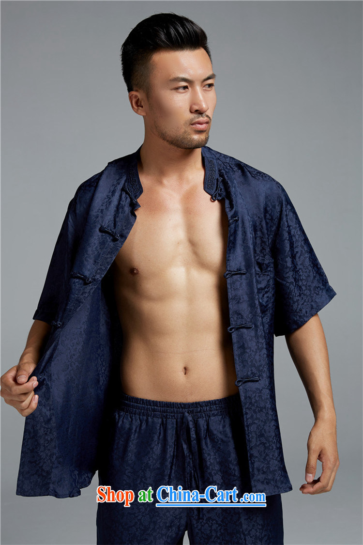 FZOG high-end sauna silk short-sleeved T-shirt Chinese classic hand-tie China wind men's leisure Tang blue XXXL pictures, price, brand platters! Elections are good character, the national distribution, so why buy now enjoy more preferential! Health