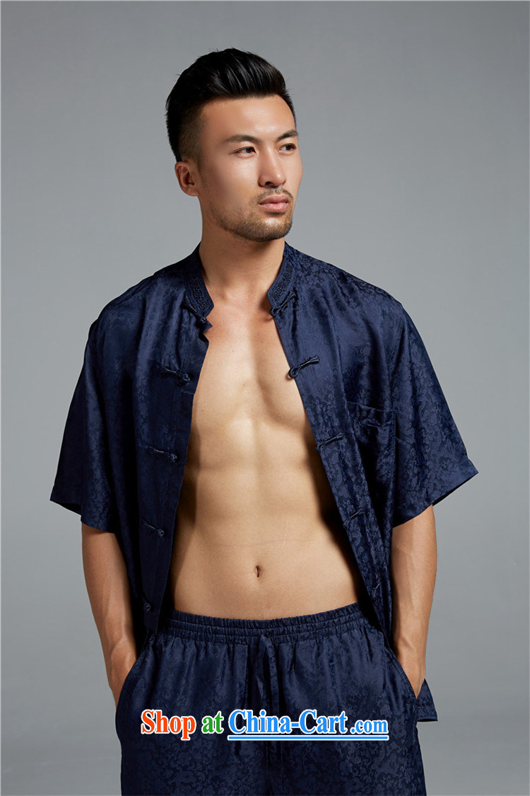 FZOG high-end sauna silk short-sleeved T-shirt Chinese classic hand-tie China wind men's leisure Tang blue XXXL pictures, price, brand platters! Elections are good character, the national distribution, so why buy now enjoy more preferential! Health