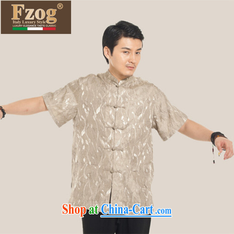 FZOG summer 2015 New Men's antique China Tang is short-sleeved tray snaps, stamp duty for T-shirt and coffee-colored XXXXL, FZOG, shopping on the Internet