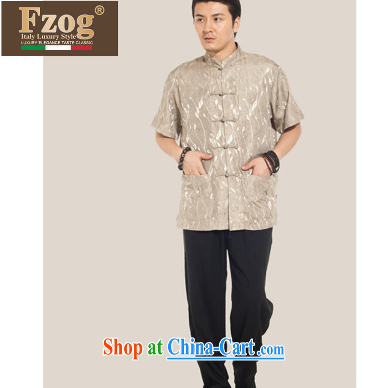 FZOG summer 2015 New Men's antique China Tang is short-sleeved tray snaps, stamp duty for T-shirt and coffee-colored XXXXL, FZOG, shopping on the Internet
