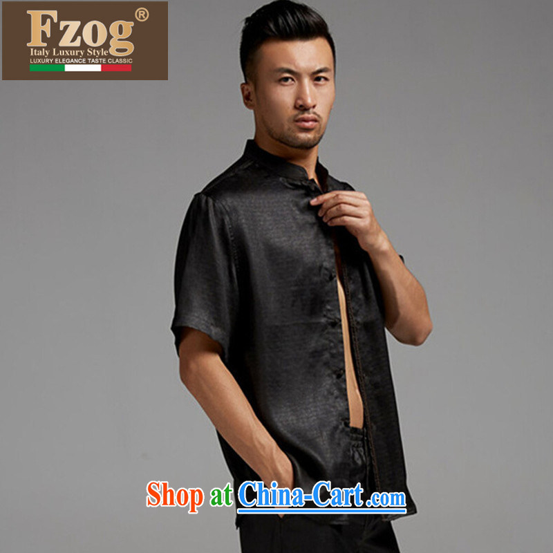 FZOG summer 2015 New Man Tang with Sauna in silk older short-sleeved, for leisure father black XXXL