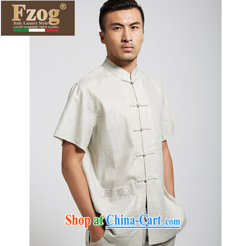 FZOG summer 2015 new short-sleeved T-shirt, for Chinese-tie men and Chinese wind linen Chinese m yellow XXXL