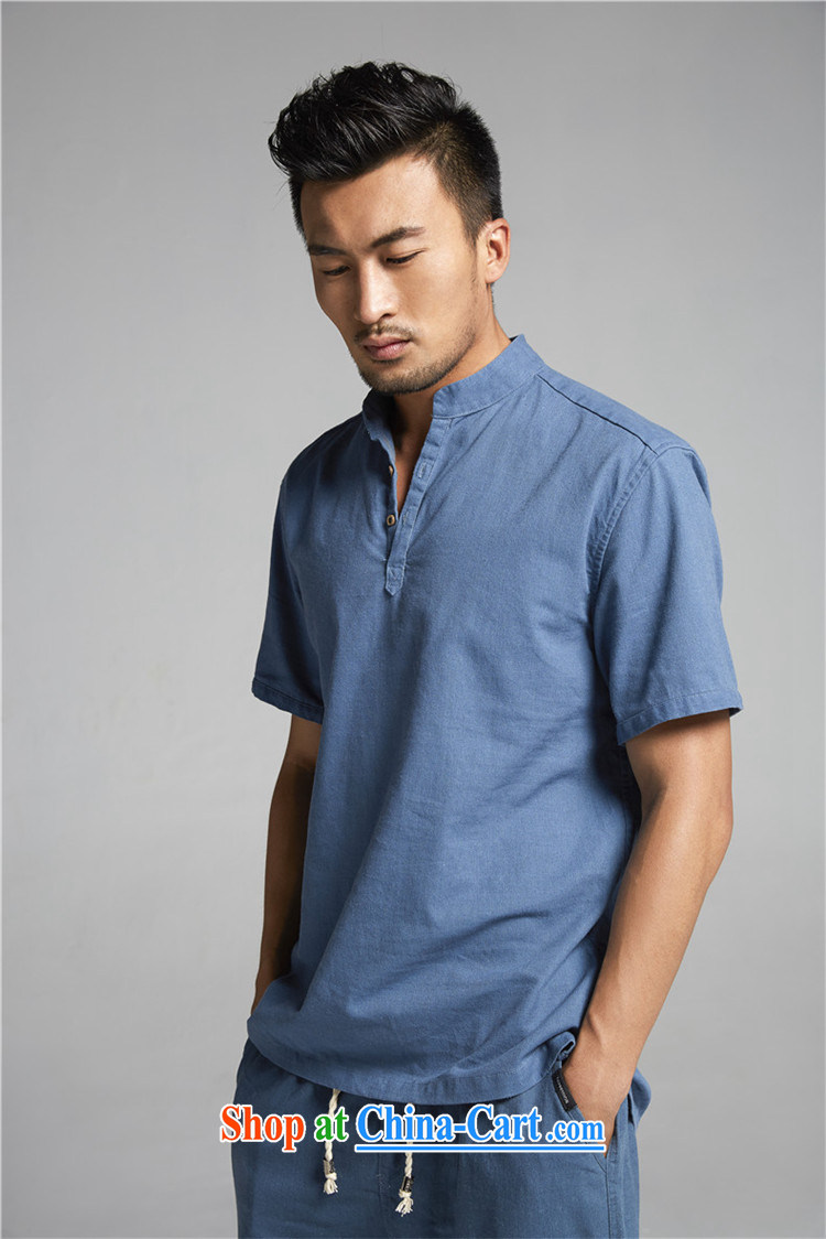 FZOG summer 2015 new leisure men's short-sleeved T-shirt China wind, breathable Solid Color Tang fitted jeans blue XXXL pictures, price, brand platters! Elections are good character, the national distribution, so why buy now enjoy more preferential! Health
