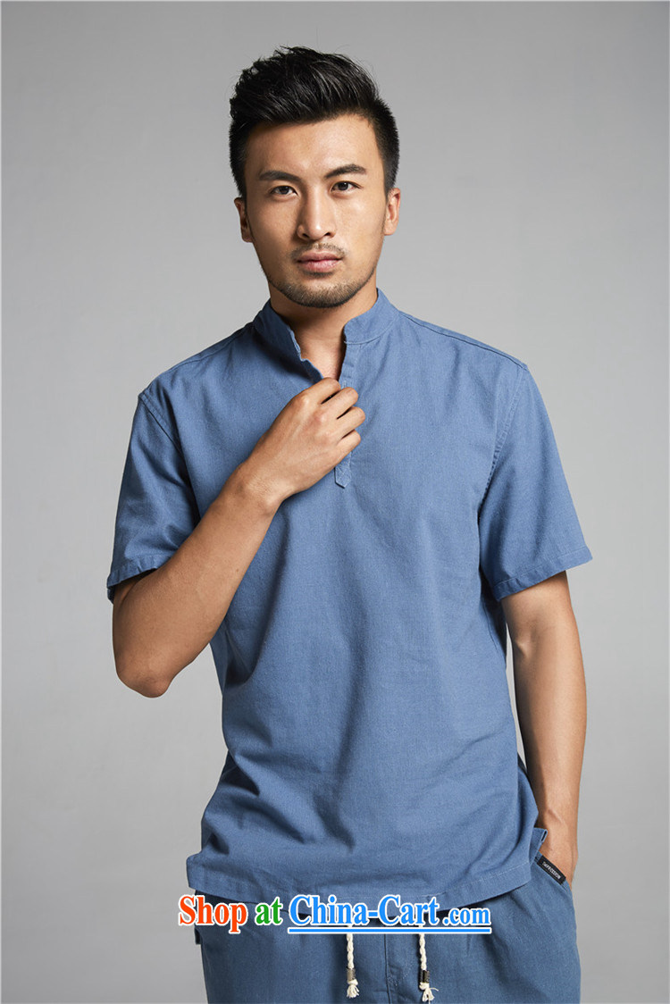 FZOG summer 2015 new leisure men's short-sleeved T-shirt China wind, breathable Solid Color Tang fitted jeans blue XXXL pictures, price, brand platters! Elections are good character, the national distribution, so why buy now enjoy more preferential! Health