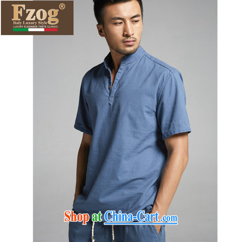 FZOG summer 2015 new casual male short-sleeve T-shirt China wind, breathable Solid Color Chinese blue jeans XXXL, FZOG, shopping on the Internet