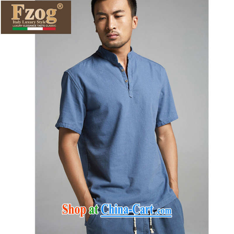 FZOG summer 2015 new casual male short-sleeve T-shirt China wind, breathable Solid Color Chinese blue jeans XXXL, FZOG, shopping on the Internet