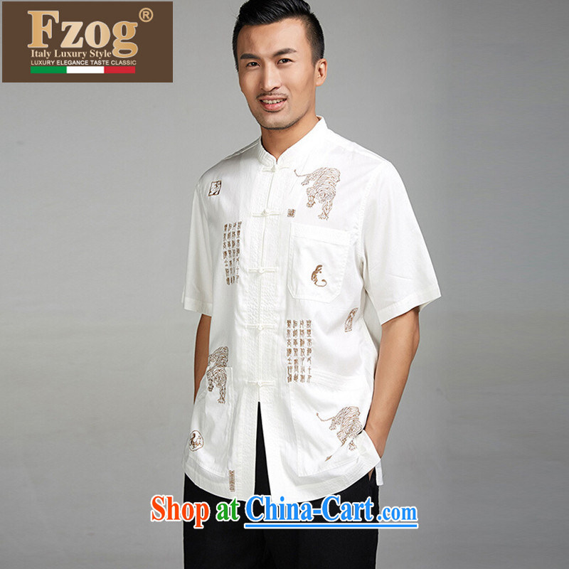 FZOG summer 2015 new leisure men's short-sleeved China wind is being detained in older Chinese White XL