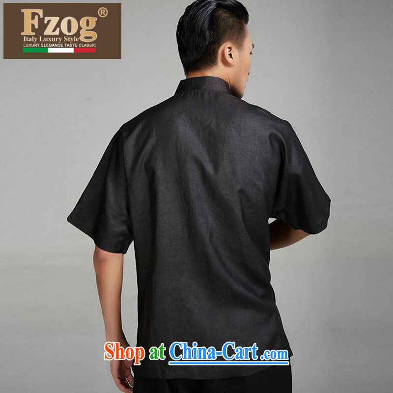 FZOG men's national costume, short-sleeved tang on high-end sauna silk, older black T-shirt black XXXL, FZOG, shopping on the Internet