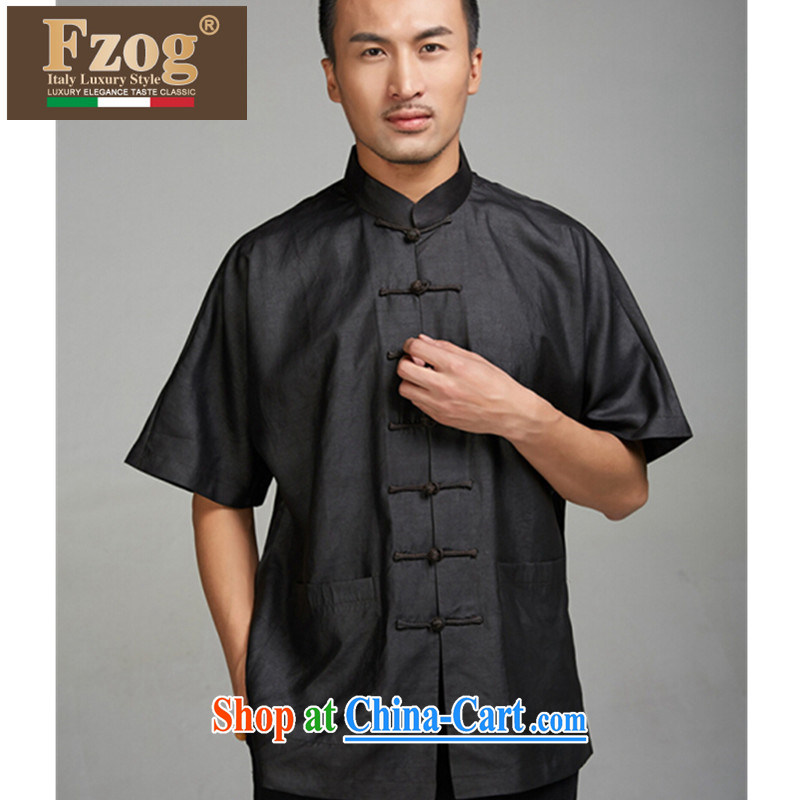 FZOG men's national costume, short-sleeved tang on high-end sauna silk, older black T-shirt black XXXL, FZOG, shopping on the Internet