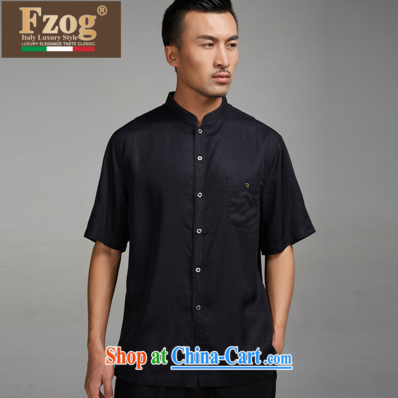 FZOG high-end men's Dress Casual short with short-sleeved black, collar, comfortable T-shirt and black XXXL, FZOG, shopping on the Internet