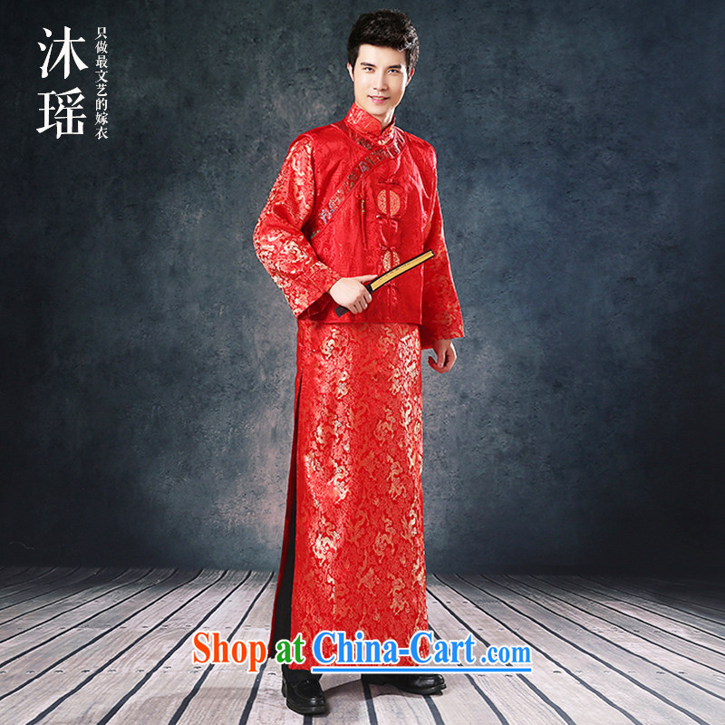 Mu Yao 2015 new Chinese wedding summer Man-soo and Soo Wo service suits costumes groom Chinese wedding larger thick smock red XL - brassieres 130 CM