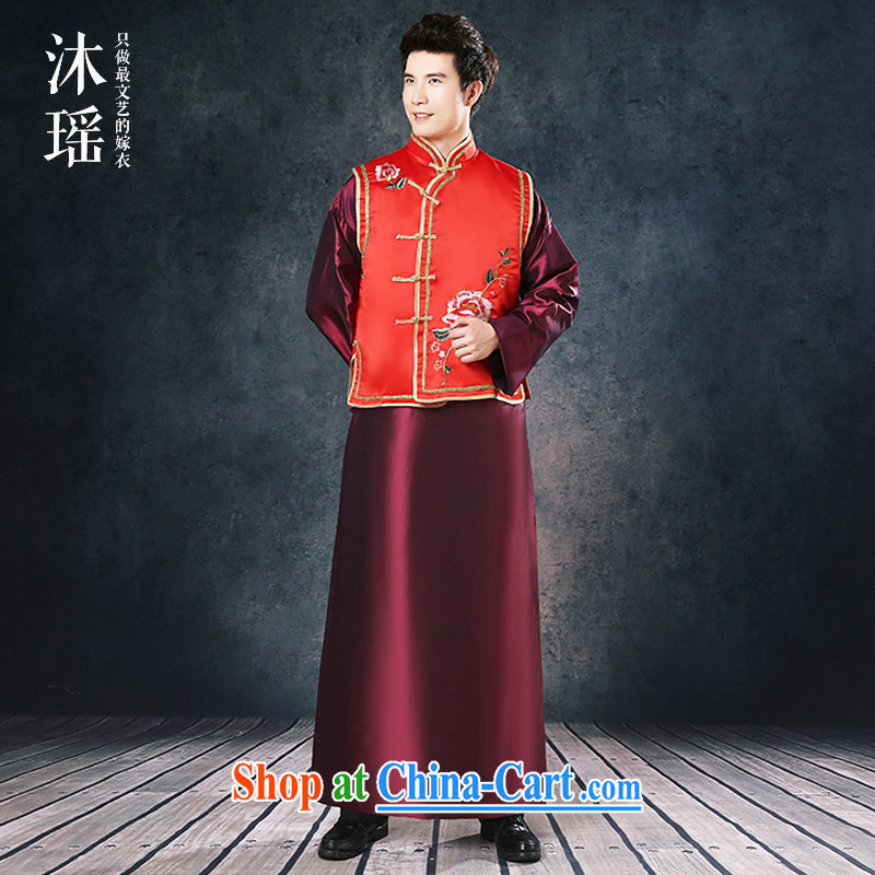 Mu Yao Chinese Man-soo Wo service long, toast the groom Service Package-soo and robes men's welcome ceremony costumed Tang on the code 2 is set to thick red XL brassieres 125 CM, Mu Yao, shopping on the Internet
