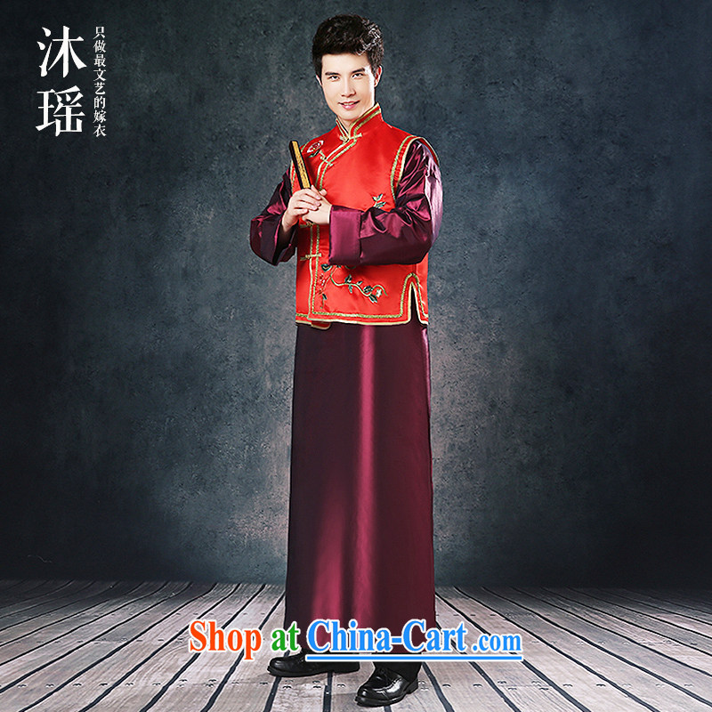 Mu Yao Chinese Man-soo Wo service long, toast the groom Service Package-soo and robes men's welcome ceremony costumed Tang on the code 2 is set to thick red XL brassieres 125 CM, Mu Yao, shopping on the Internet