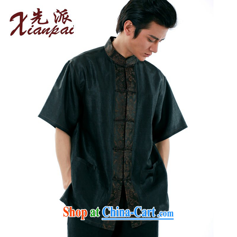 To send new summer fashion spell, hand-made silk incense cloud yarn fabric Chinese men and a short-sleeved Chinese Dress Shirt-buckle Yi Heung cloud yarn spell fish short-sleeved T-shirt XXXL, first (xianpai), online shopping