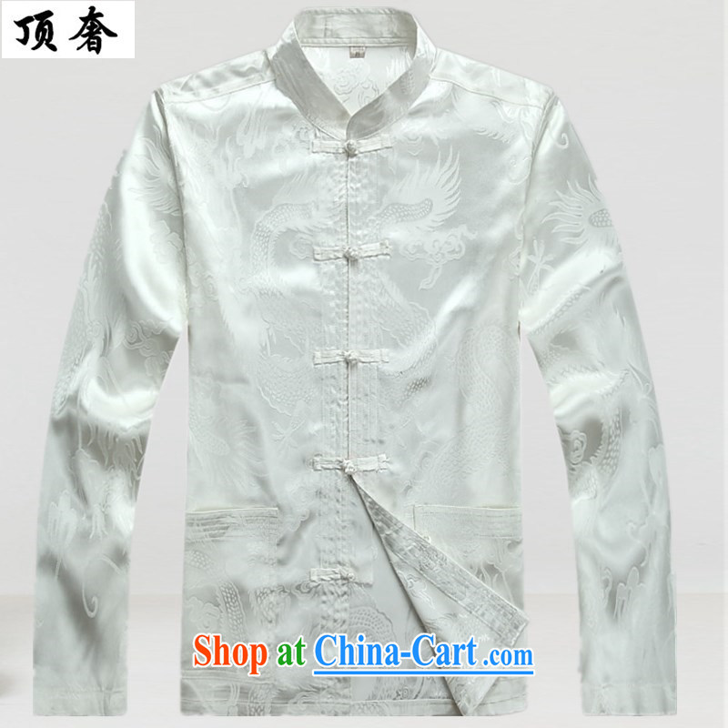 Top Luxury men Tang with relaxed version, for the buckle clothing men's long-sleeved jacket spring, my father loaded the code load the Life wedding dress beige Tang with white package T-shirt and pants 175, top luxury, shopping on the Internet