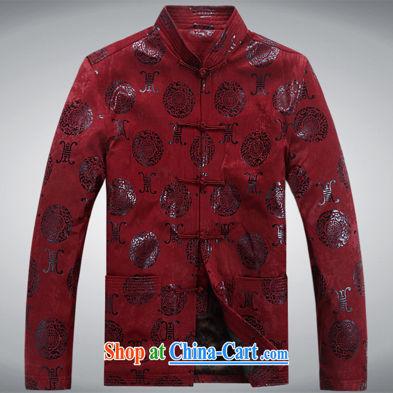 Meropia autumn and winter, men's Chinese China wind long-sleeved father replace older jacket dark red XXXL