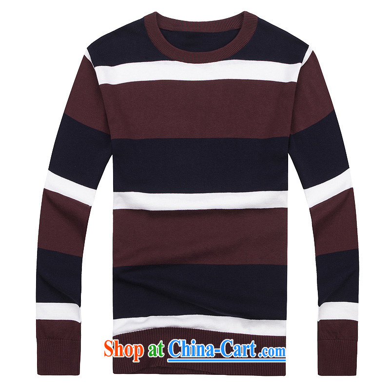 Global jeep 2015 new men's cotton stitching knitted T-shirt casual stylish long-sleeved round-collar and knit shirts men H 12 - 2011 wine red XXL