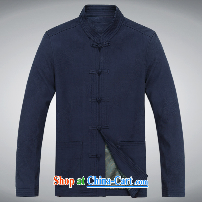 Meropia autumn and winter, men's Chinese China wind long-sleeved father replace older Kit dark blue XXXL