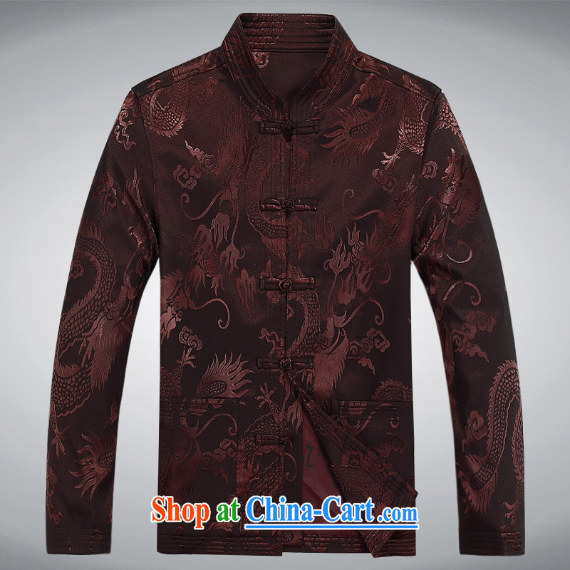 Meropia autumn and winter, men's Chinese China wind long-sleeved father replace older package brown XXXL