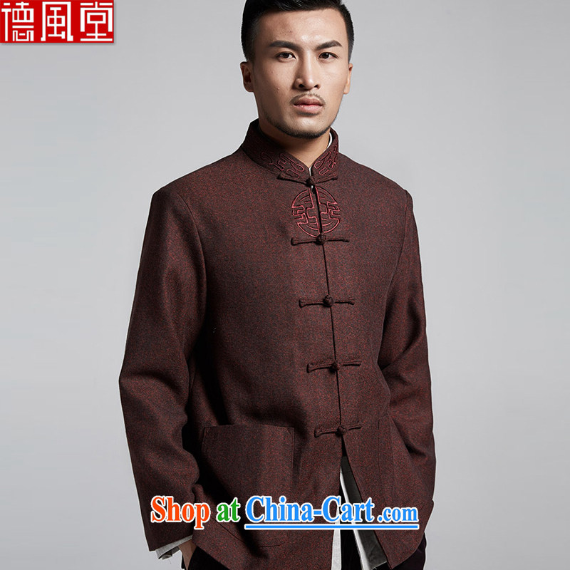 De wind in cotton is the Chinese men's long-sleeved winter Chinese jacket embroidery hand-tie men's jackets Chinese clothing, older Chinese dark red 4 XL