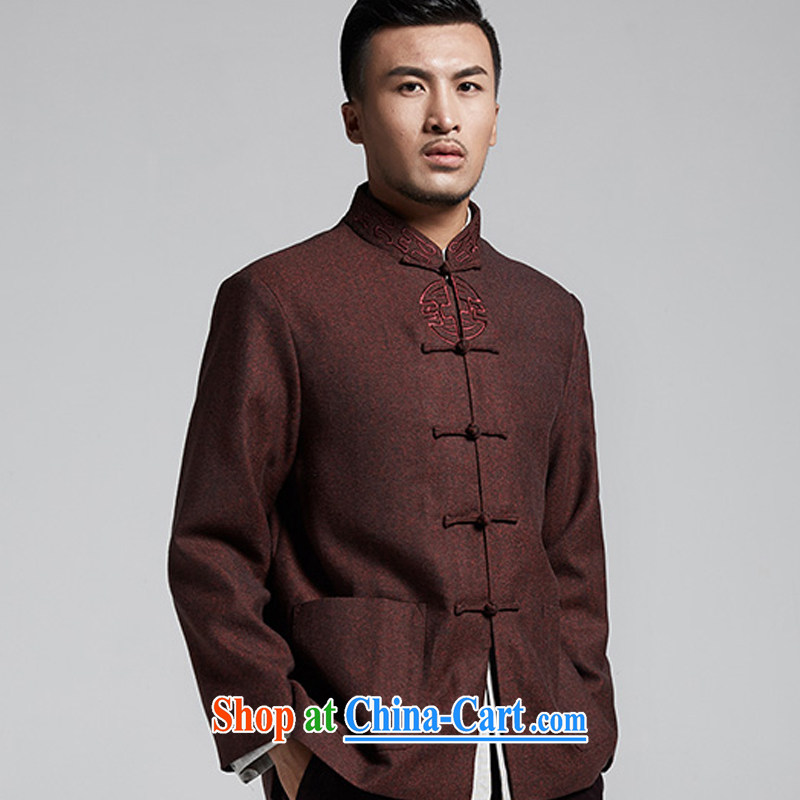 De wind in cotton is the Chinese men's long-sleeved winter Chinese jacket embroidery hand-tie men's jackets Chinese clothing, older Chinese dark red 4 XL, de-tong, shopping on the Internet