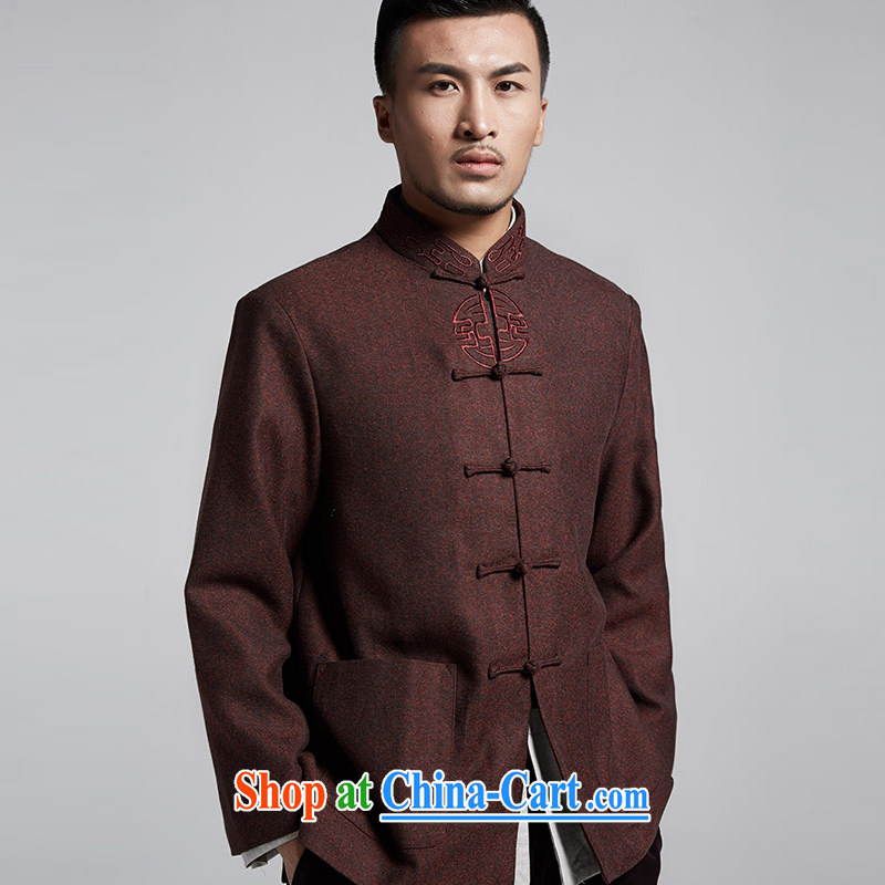 De wind in cotton is the Chinese men's long-sleeved winter Chinese jacket embroidery hand-tie men's jackets Chinese clothing, older Chinese dark red 4 XL, de-tong, shopping on the Internet