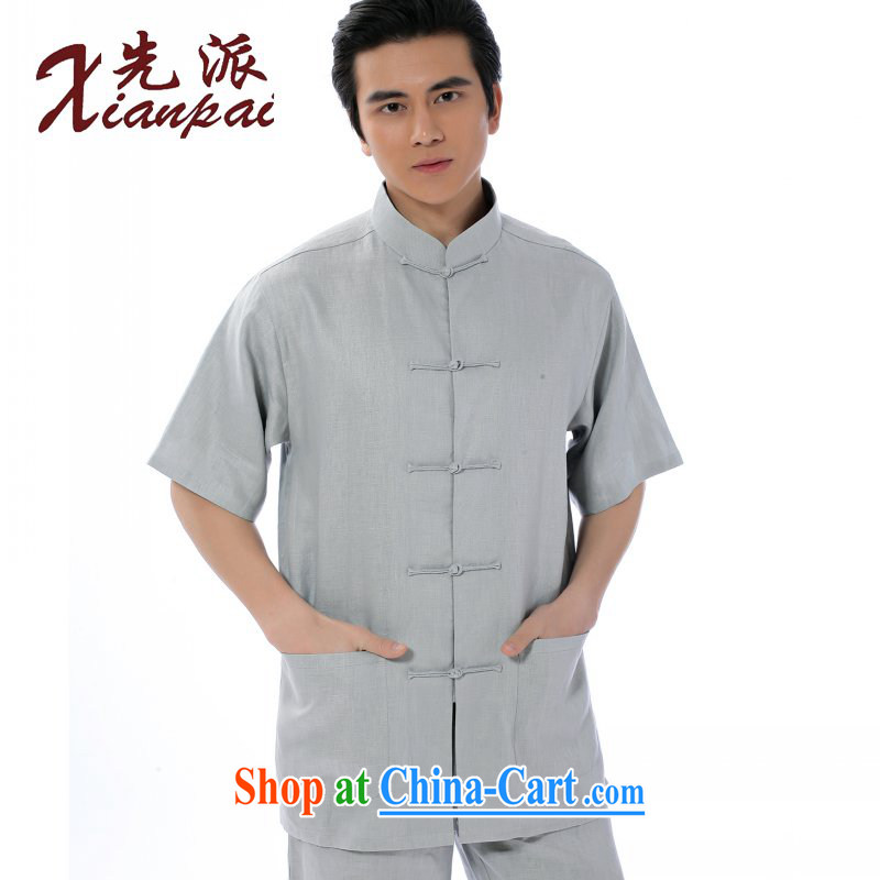 First summer 2015 new leisure thin linen short-sleeve male Chinese elderly in casual dress new Chinese, for the charge-back short sleeve T-shirt only linen light gray T-shirt with short sleeves XXXL
