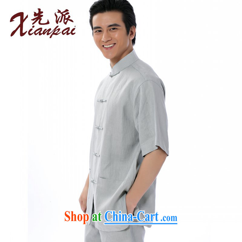 First summer 2015 new leisure thin linen short-sleeve male Chinese elderly in casual dress new Chinese, for the charge-back short-sleeved T-shirt only linen light gray T-shirt with short sleeves XXXL, first (xianpai), and, on-line shopping