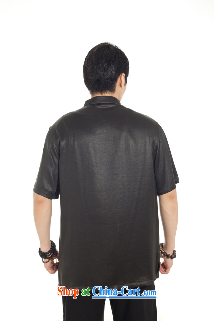 De-tong ink bamboo 100% silk fragrant cloud yarn male Chinese shirt summer Chinese short-sleeved Chinese clothing black L/170 pictures, price, brand platters! Elections are good character, the national distribution, so why buy now enjoy more preferential! Health