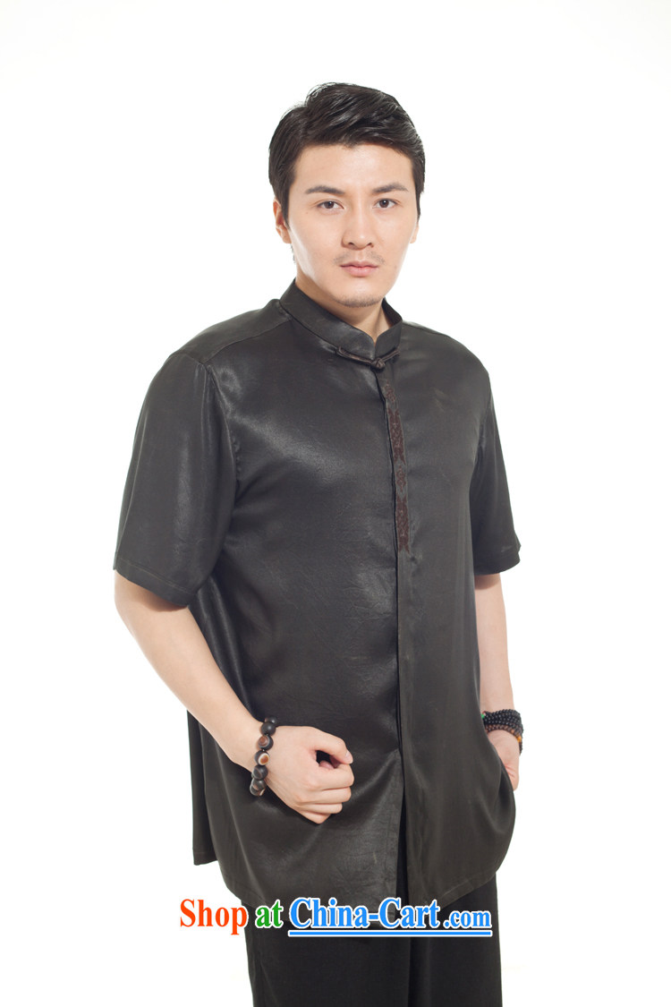De-tong ink bamboo 100% silk fragrant cloud yarn male Chinese shirt summer Chinese short-sleeved Chinese clothing black L/170 pictures, price, brand platters! Elections are good character, the national distribution, so why buy now enjoy more preferential! Health