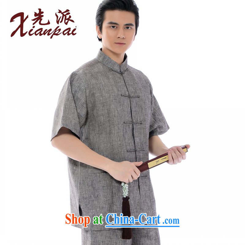First summer, Chinese men's linen short-sleeve T-shirt casual Liberal National cynosure serving the charge-back, for China in the wind old antique linen only T-shirt new gray linen short-sleeve T-shirt 4 XL take 3 Day Shipping, first (xianpai), online sho