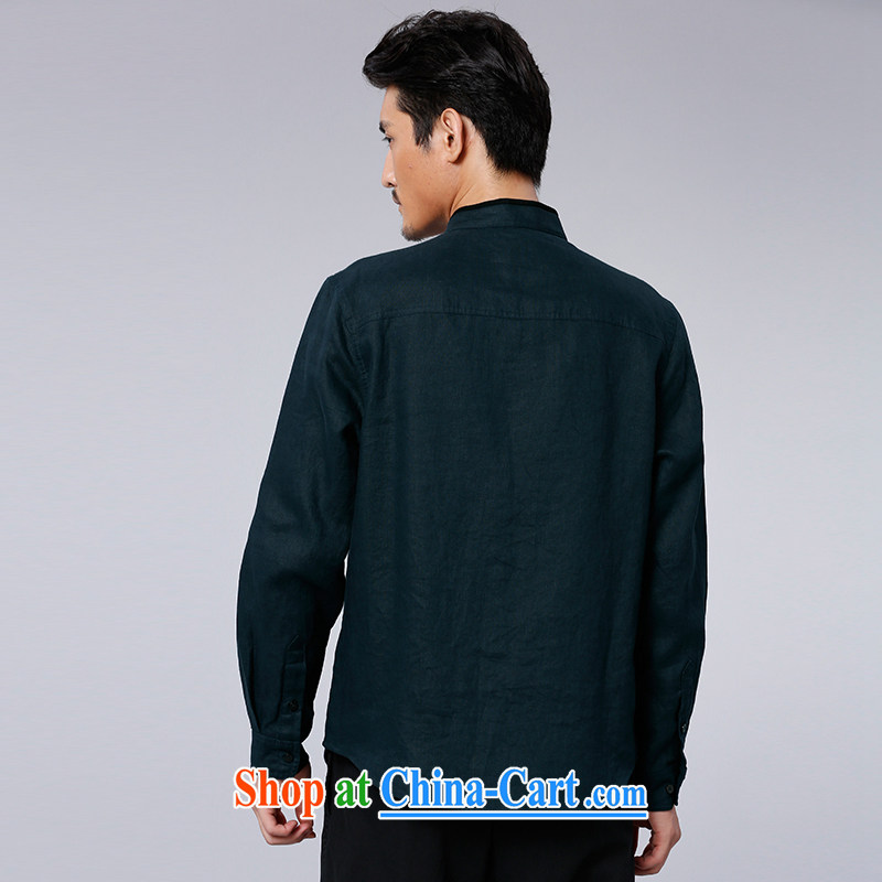 To Kowloon Tong on 2015 autumn New China wind men's linen long-sleeved T-shirt 15,582 dark green 48, dark green 52 to Kowloon, shopping on the Internet