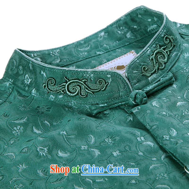 To Kowloon Tong on 2015 summer New China wind men's silk fabric jacquard short-sleeved shirt 15,209 green 48, green 52, Kowloon, shopping on the Internet