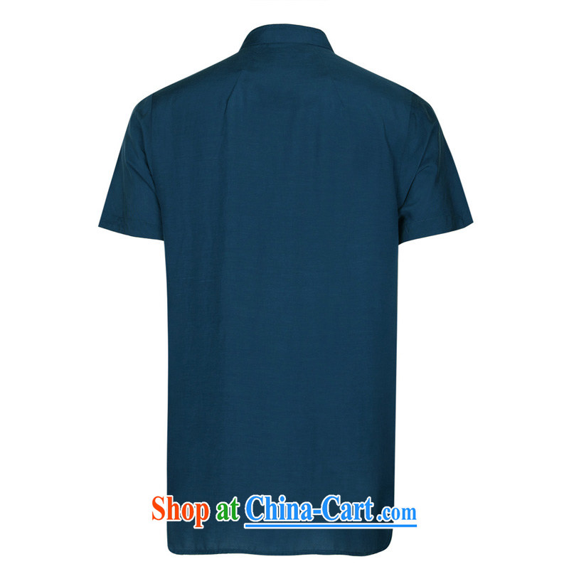 To Kowloon Tong on 2015 summer New China wind men's Silk short-sleeved shirt 15,057 blue 48, blue 50, to lung, shopping on the Internet