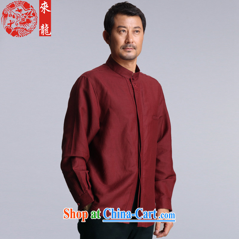 To Kowloon Tong with autumn, China wind men's Bamboo Ma & rayon long-sleeved T-shirt 14,322 dark red 48, dark red 52 to Kowloon, shopping on the Internet